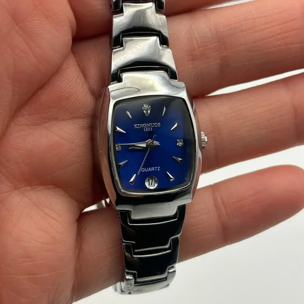 Kingnuos 1853 Diamond Accent Silver Tone Blue Dial Women's Watch Working